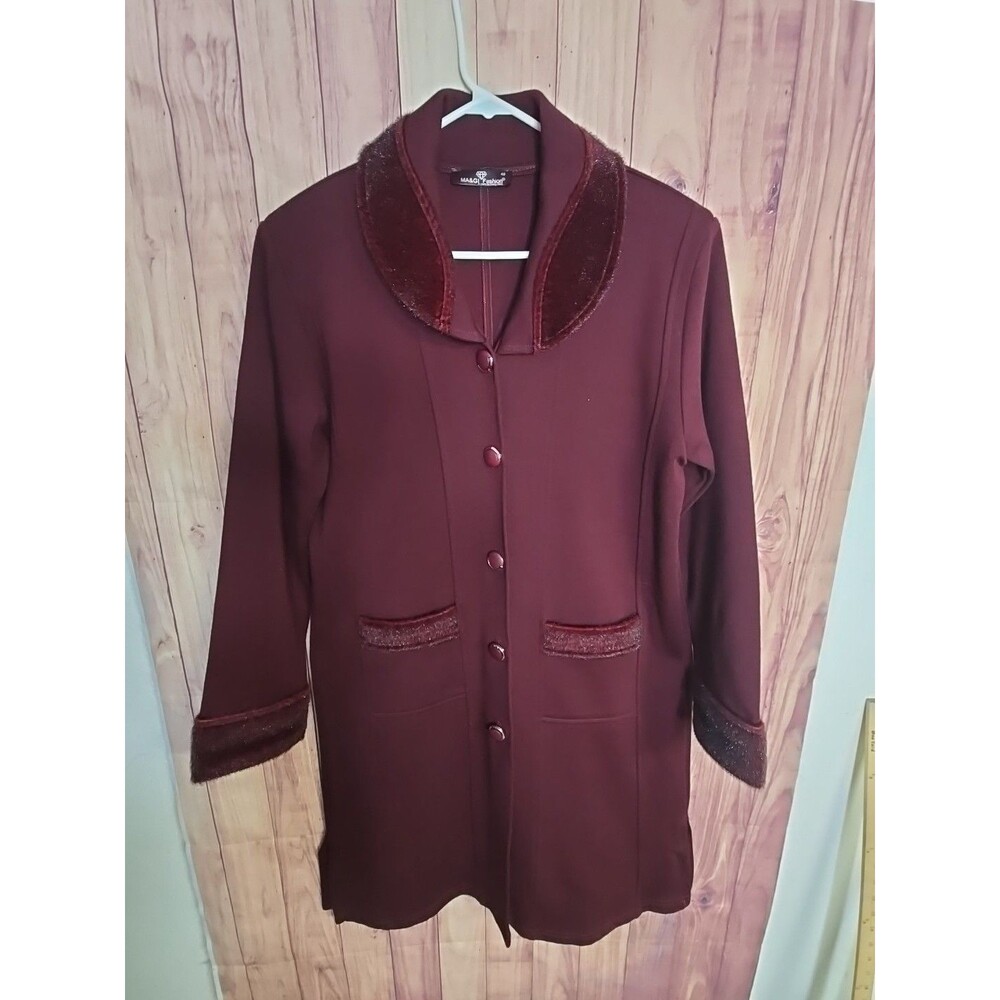 MA&GI FASHION  Fetih Triko  Long Wool Blend Coat Burgundi Made In Turkey Size 48